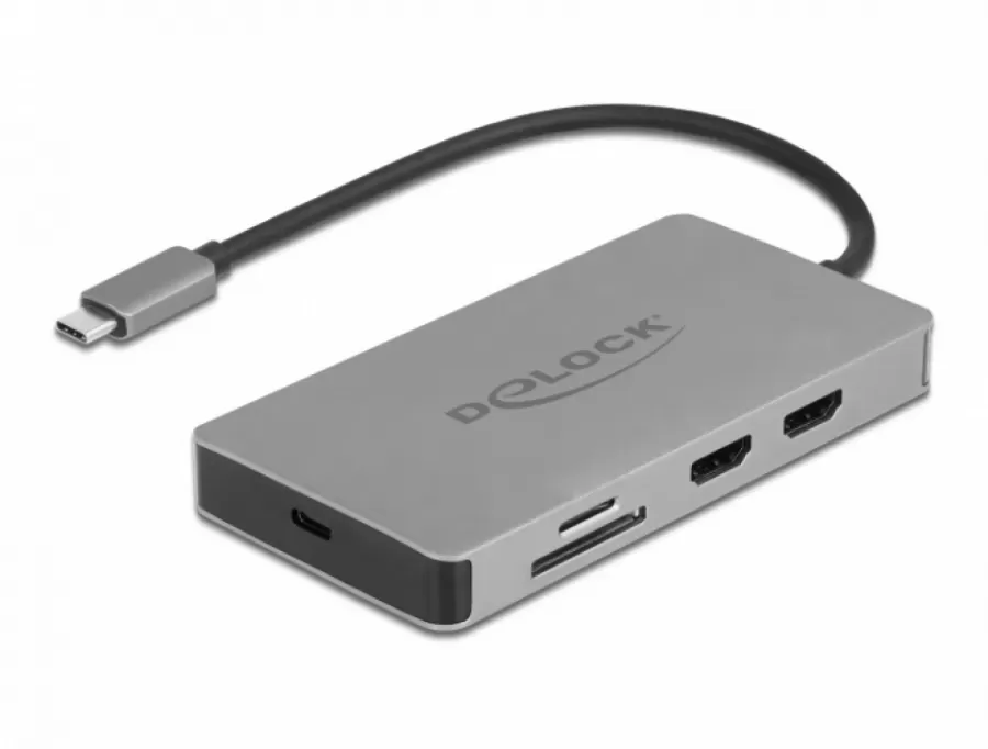 Docking Station Delock USB type C la Dual HDMI MST 4K / USB 3.2 / SD / LAN / PD 3.0 Gri