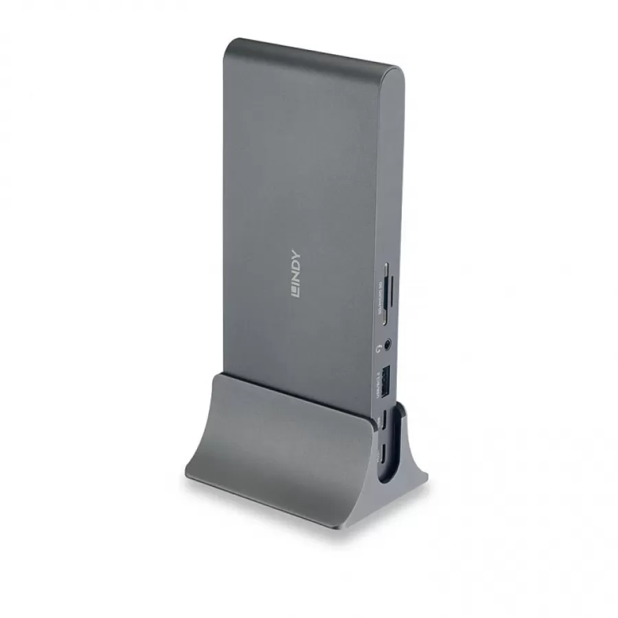 Docking Station Lindy USB type C la 2 x Displayport/HDMI/3 x USB-A/SD/micro SD 100W Gri