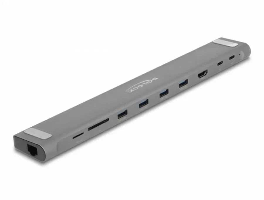 Docking Station Delock USB Type C la HDMI 4K60Hz / USB 3.2 Gen 1 / LAN / SD / PD 3.0 Gri