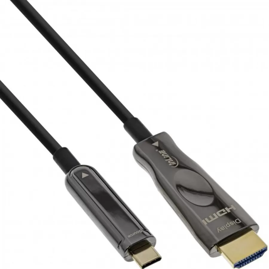 Cablu InLine Activ Optic AOC USB Type C la HDMI 4K60Hz T-T 50m Negru