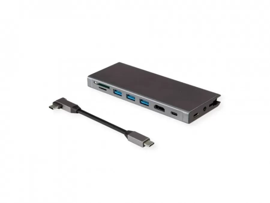 Docking Station Value USB type C la HDMI 4K60HZ/3xUSB 3.2-A/USB type C/SD/TF/LAN RJ45/jack 3.5mm + PD Gri