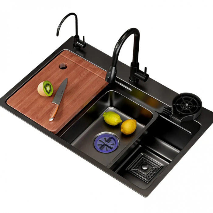 Chiuveta Multifunctionala Sink SC035 Inox Display LED Baterie Extensibila Robinet Filtrare Apa Sistem Spalare Pahare Negru