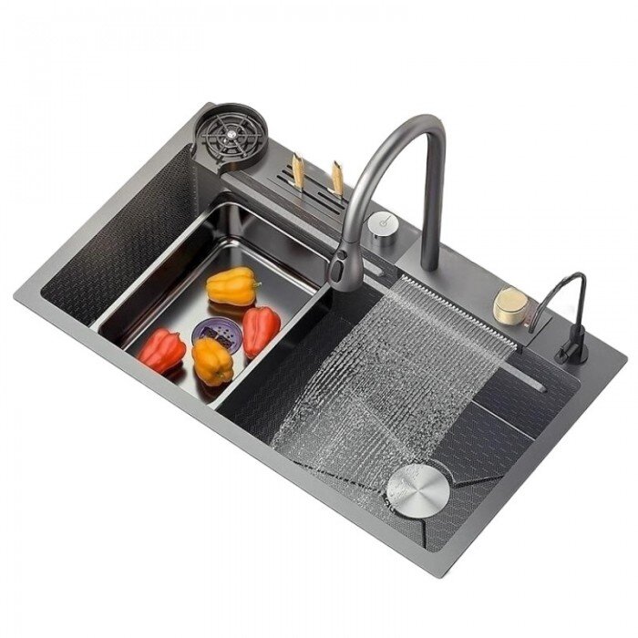 Chiuveta Multifunctionala Sink SC039 Inox Display LED Sistem Spalare Pahare Baterie Extensibila Robinet Filtrare Apa Gri