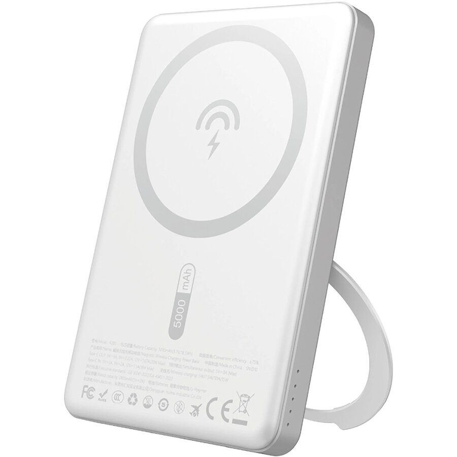 Baterie Externa K28S1 Mini 5000mAh 1x USB-C PD 20W Incarcare Wireless MagSafe Max 15W Argintiu