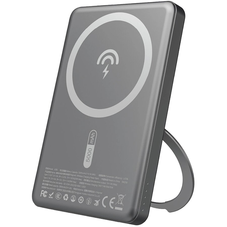 Baterie Externa K28S1 Mini 5000mAh 1x USB-C PD 20W Incarcare Wireless MagSafe Max 15W Gri