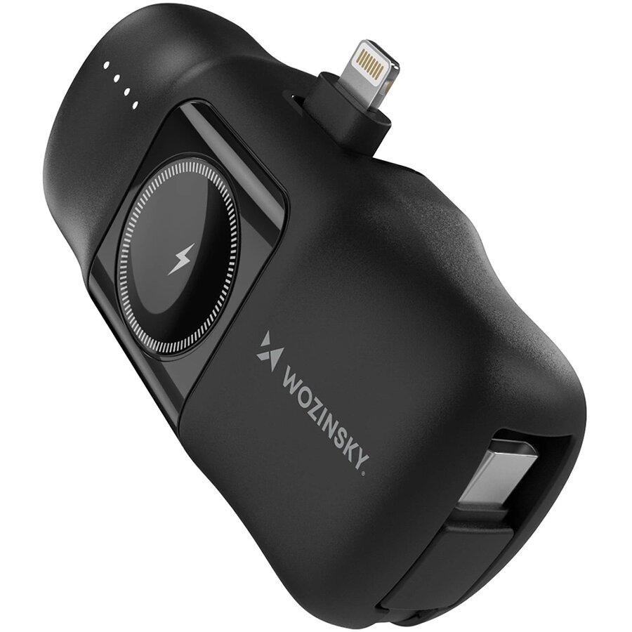 Acumulator extern WF16-YLS 5000mAh, 15W, 1x Lightning, 2x USB-C, Incarcator Apple Watch, Negru