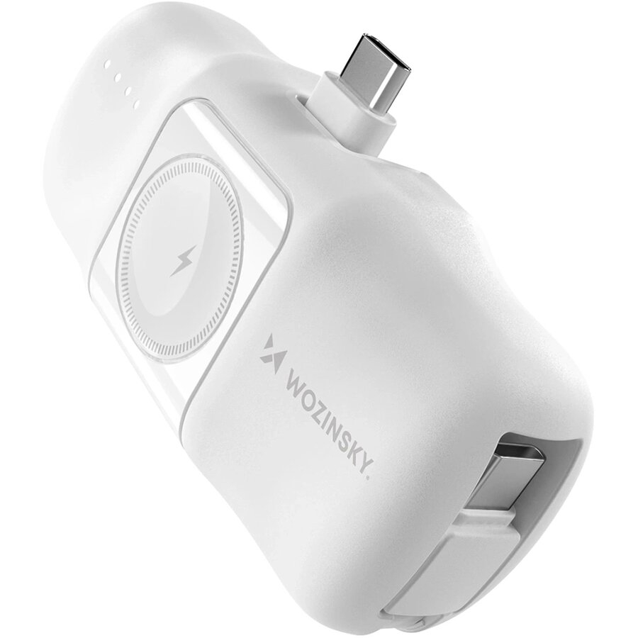 Acumulator extern WF16-YCS 5000mAh, 15W, 2x USB-C, Incarcator Apple Watch, Alb