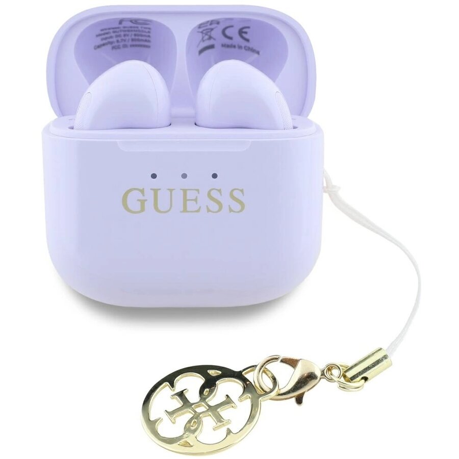 Casti wireless TWS Guess Glossy Effect Printed Classic Logo Charm, Bluetooth 5.4, 250 mAh, IPX5, Mov - imagine 2