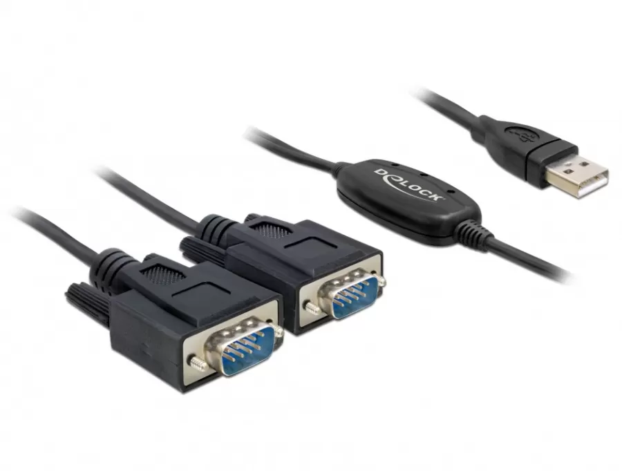 Adaptor Delock USB A 2x Serial RS232 FTDI 1.4m Negru