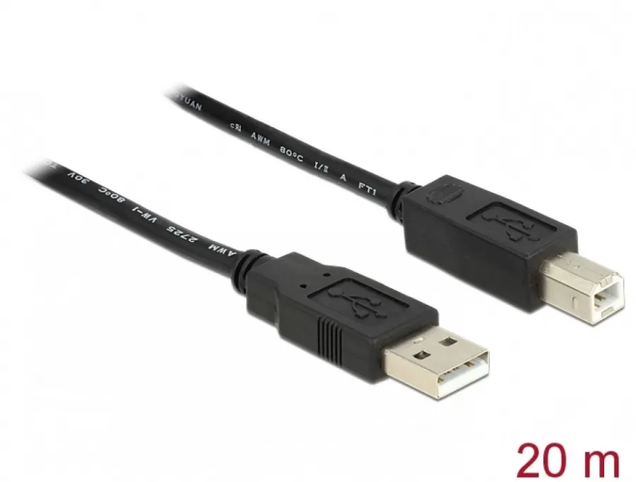 Cablu Date Delock USB 2.0 A USB B Imprimanta Activ 20m Negru
