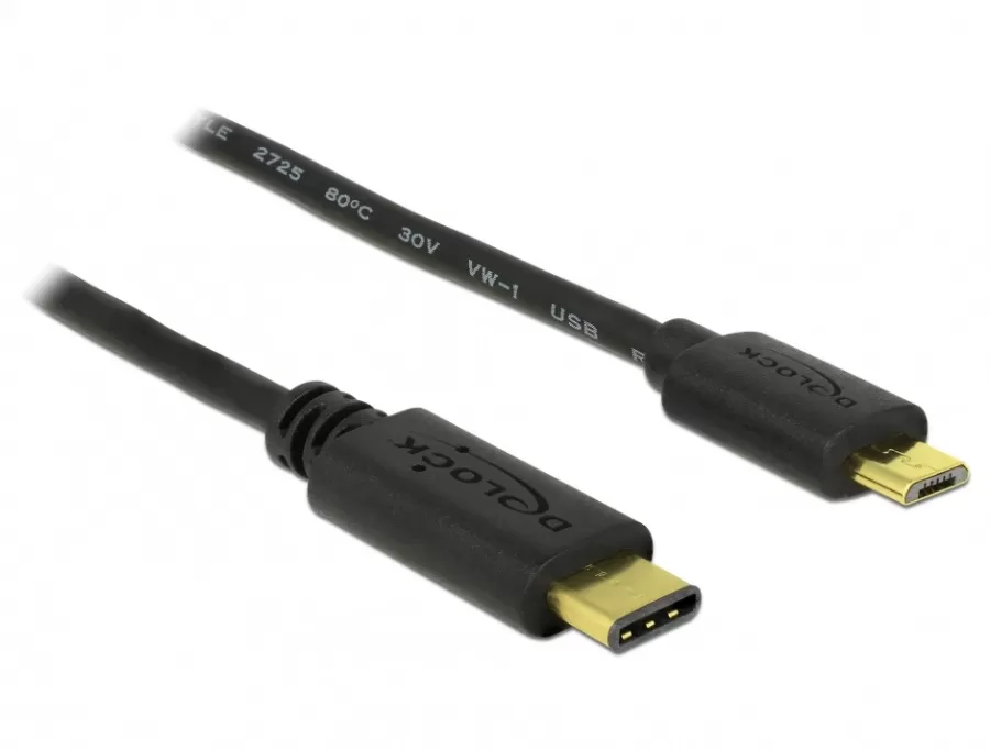 Cablu Date Delock USB C micro USB-B 2.0 1m Negru
