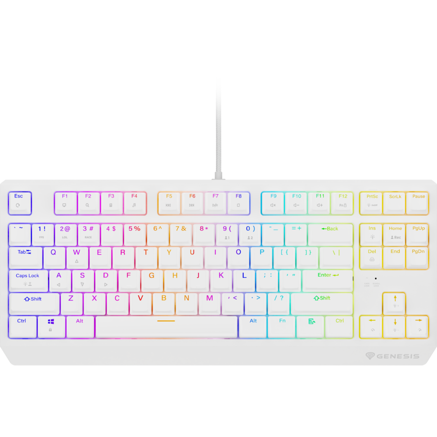 Tastatura Gaming cu Fir Thor 230 TKL Iluminare RGB Layout US Alb