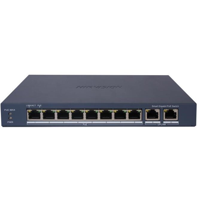 Switch PoE, Hikvision DS-3E1510P-EI, 8 porturi Gigabit PoE, 2 porturi RJ45, 110W - imagine 3