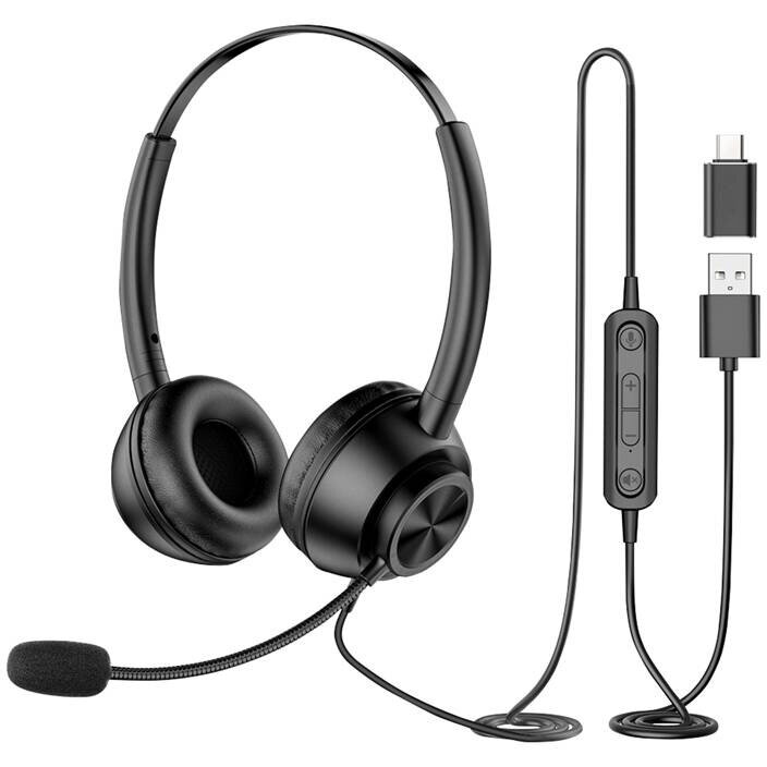 Casti NB-H368, Drivere 40mm, 38 dB, Control pe fir, USB, Adaptor USB la USB-C inclus, Negru