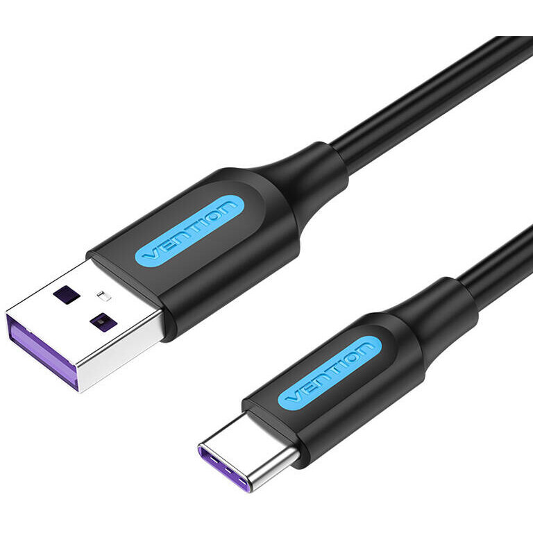 Cablu pentru incarcare si transfer de date Vention CORBI, USB la USB-C, 5A, 3 m, 480 Mbps, Negru - imagine 2