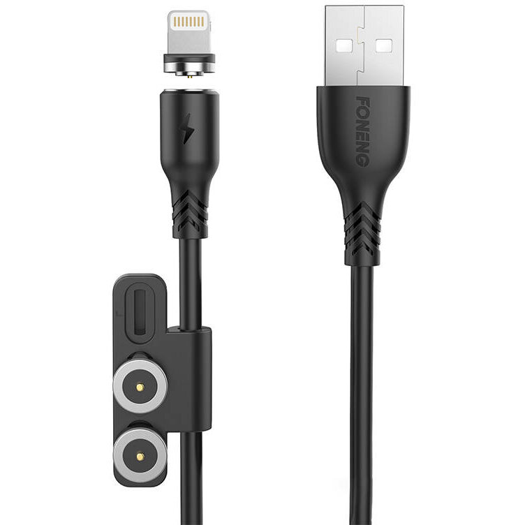 Cablu pentru incarcare si transfer de date 3in1 Foneng X62, USB la Micro-USB/USB/Lightning, 12W, 5A, 1 m, Negru - imagine 2