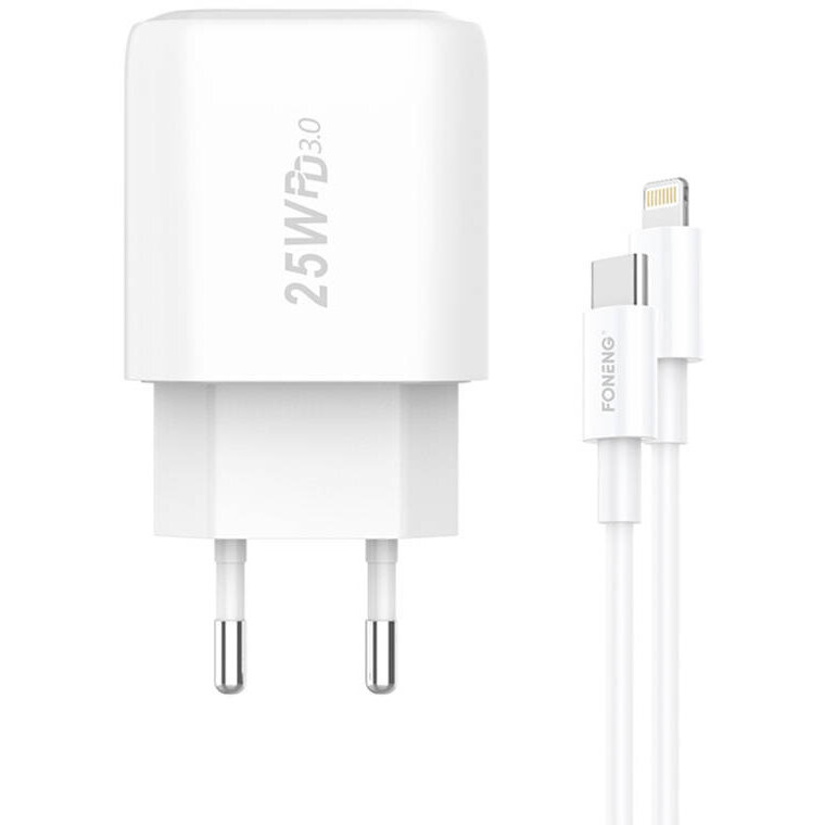 Incarcator EU40, 1 x USB-C, 25 W, 1 x Cablu USB-C la Lightning, Alb