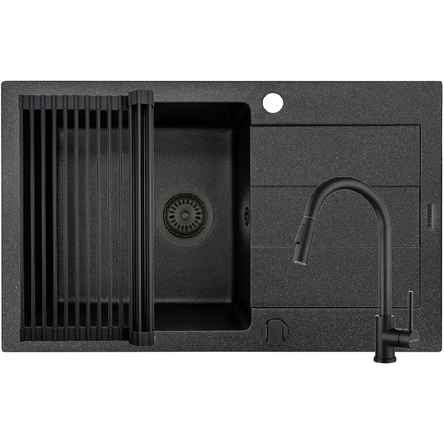 Set Chiuveta Pyragranite Sparta Plus Baterie IDEA Black si Roll Up