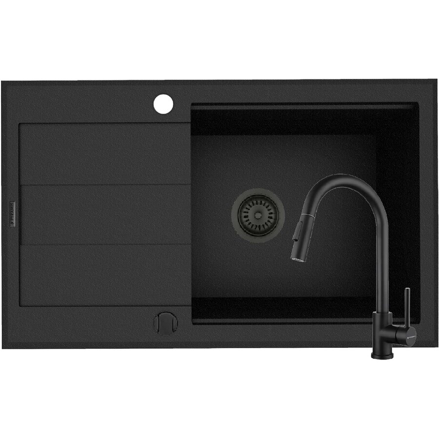 Set Chiuveta Pyragranite Sparta Plus Lux si Baterie Idea Negru