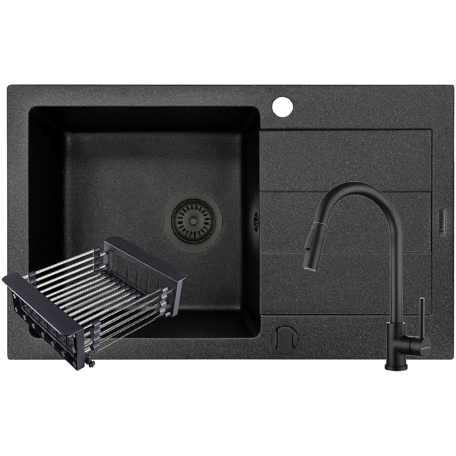 Set Chiuveta Pyragranite Sparta Plus Baterie Idea Black si Cos Extensibil