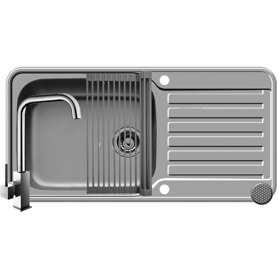 Set Chiuveta Space Plus 1B1D LN Baterie Adelita Crom si Roll Up Inox