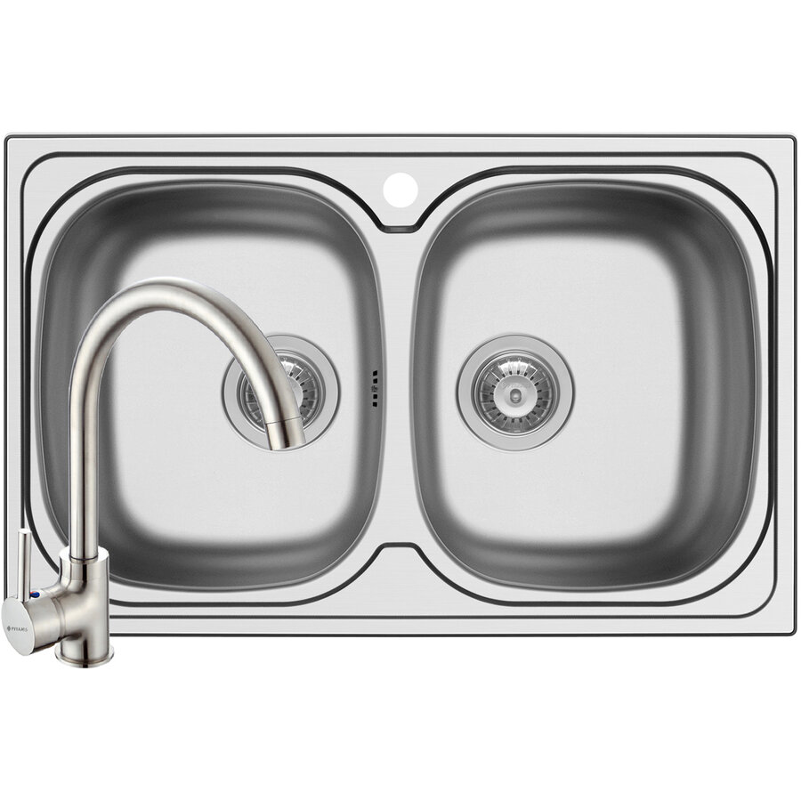 Set Chiuveta Aurora 2B SM si Baterie Bello Crom