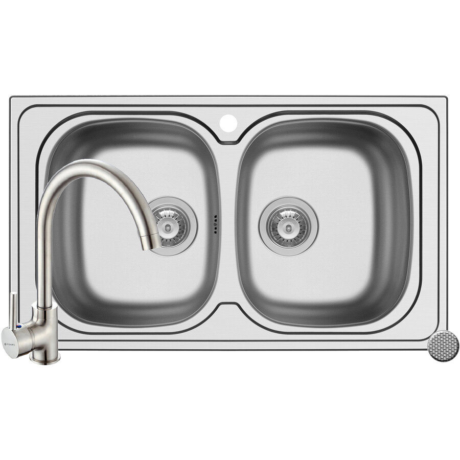 Set Chiuveta Aurora 2B 86 LN si Baterie Bello Crom Inox