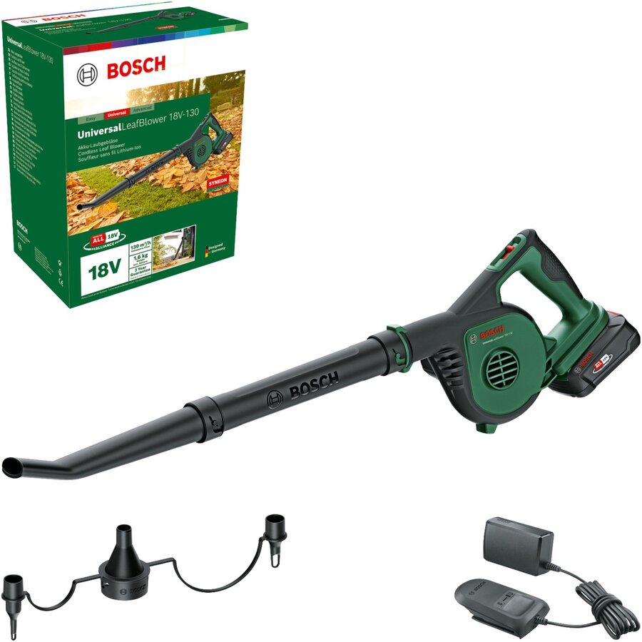 Bosch cordless leaf blower Universal LeafBlower 18V-130, 18Volt, leaf blower (green/black, Li-ion battery 2.5Ah, POWER FOR ALL ALLIANCE)