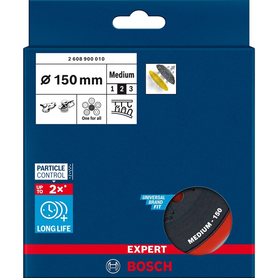 Bosch Expert multi-hole backing pad, medium hard, 150mm, M8, sanding pad (black, for Bosch eccentric sanders)