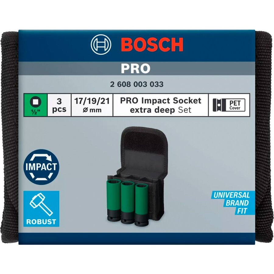 Bosch PRO Impact socket set 1/2, 3-piece (black, deep, with rim protection)