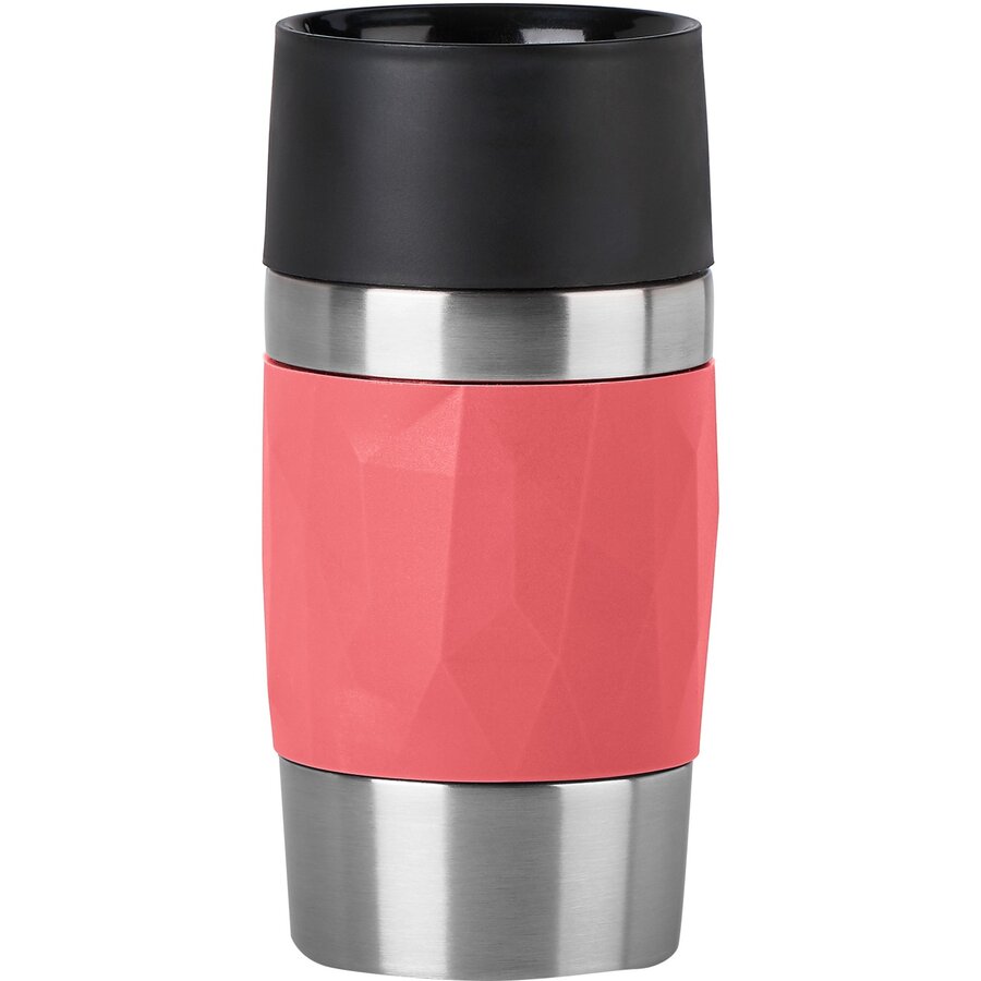 TRAVEL MUG Compact thermal mug (coral/stainless steel, 0.3 liters, screw cap)