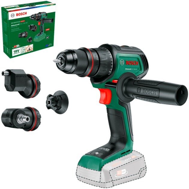 Bosch Cordless Drill AdvancedDrill 18V-80 QuickSnap Solo + accessories (green/black without battery and charger POWER FOR ALL ALLIANCE)