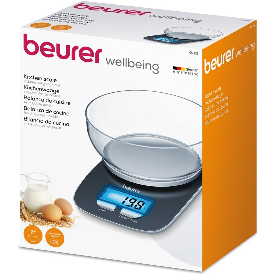 Cantar de bucătărie Beurer kitchen scale KS 25 (black, with weighing bowl) — imaginea 2