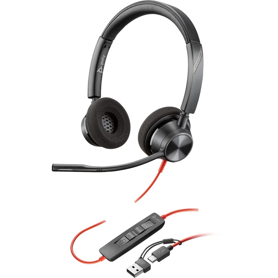Casti Poly Blackwire 3320 USB-C + Adaptor USB-C/A