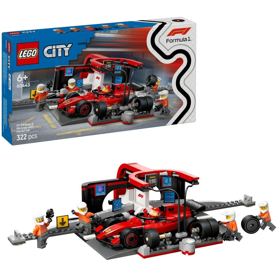 Jucarie 60443 City F1 Pit Stop with Pit Crew and Ferrari Racer, Construction Toy