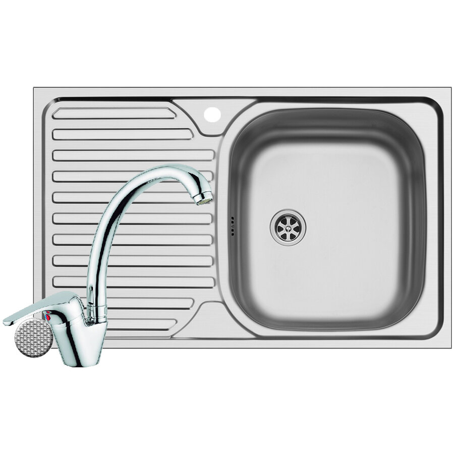 Set Chiuveta Core 1B1D DR LN si Baterie Sereno Crom