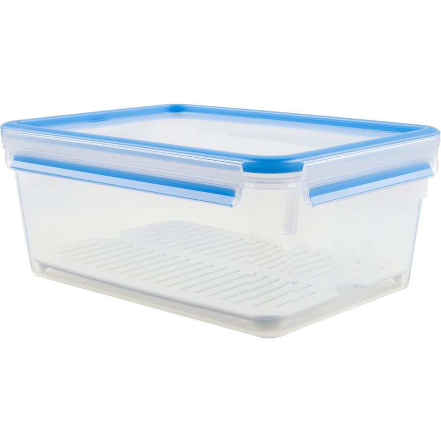 CLIP & CLOSE food storage container 3.7 liters (transparent/blue, rectangular, with drip tray)