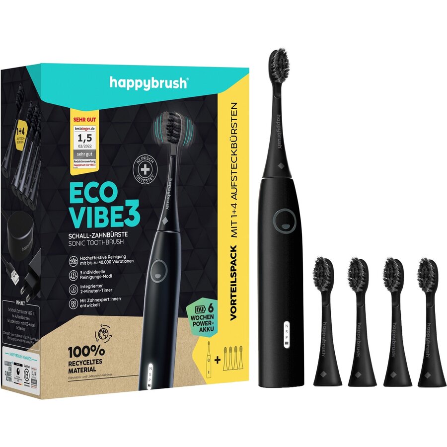 ECO VIBE 3 Starter Kit All Black + 4 Refills Electric Toothbrush (black)
