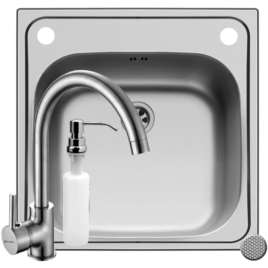 Set Chiuveta Inset 1B 50x50 LN Baterie Bello Crom si Dozator Detergent Argintiu