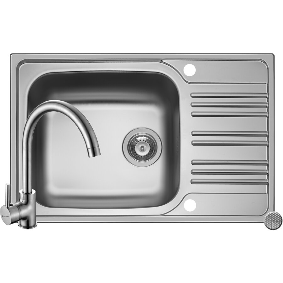 Set Chiuveta Inset 1B1D LN si Baterie Bello Crom Argintiu