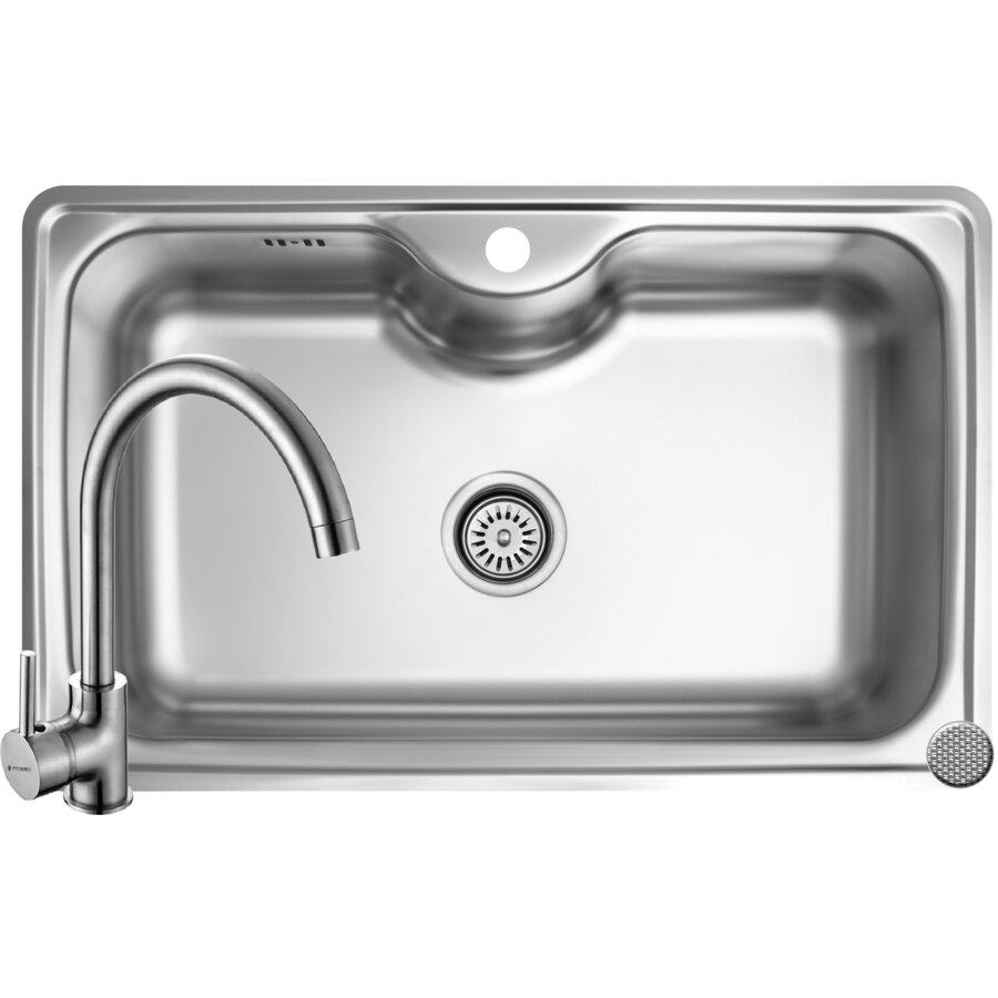 Set Chiuveta Inset 1B 80x50 LN si Baterie Bello Crom Inox