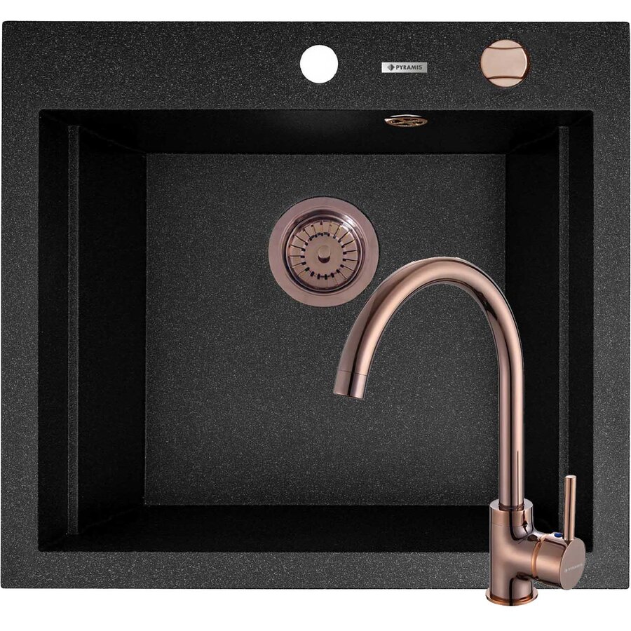 Set Chiuveta Granit SIROS 57x51.5 1B Black si Baterie ECO Bello Copper