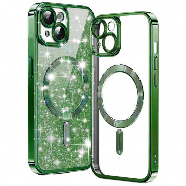 Husa Techsuit MagSafe Apple iPhone 15 Plus Luxury Glitter Verde Închis