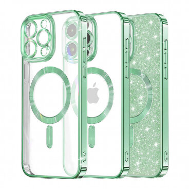 Husa Techsuit MagSafe Apple iPhone 15 Pro Luxury Glitter Verde Deschis