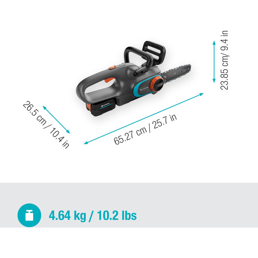 Fierastrau Electric cu Lanț Gardena PowerSaw 250/18V P4A Lama 250MM Acumulator Li-Ion P4A 2.5Ah și Incarcator Incluse Gri/Negru — imaginea 6