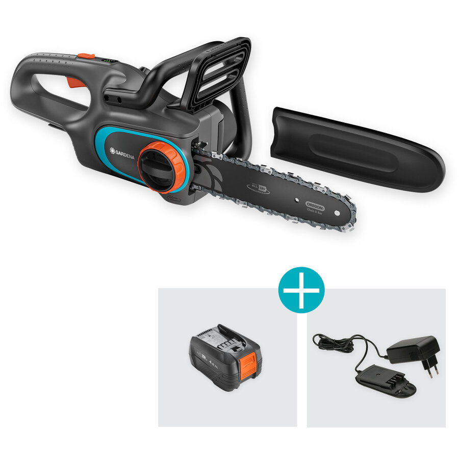 Fierastrau Electric cu Lanț Gardena PowerSaw 250/18V P4A Lama 250MM Acumulator Li-Ion P4A 2.5Ah și Incarcator Incluse Gri/Negru — imaginea 4