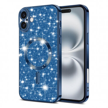 Husa Techsuit MagSafe Apple iPhone 16 Luxury Glitter Albastru