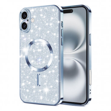 Husa Techsuit MagSafe Apple iPhone 16 Plus Luxury Glitter Albastru