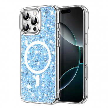 Husa Techsuit MagSafe Apple iPhone 16 Pro Max Sparkly Glitter Albastru