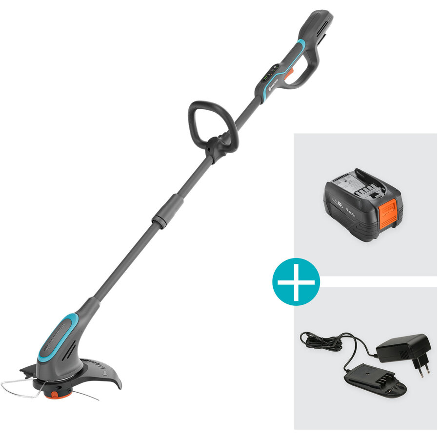 cordless grass trimmer PowerTrim 30/18V P4A (grey/turquoise, Li-Ion battery 4Ah, POWER FOR ALL ALLIANCE)